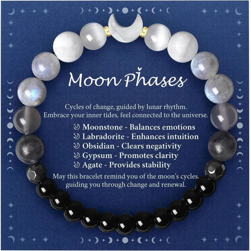Moon Phase Moonstone Bracelet, New Beginnings Inspirational Gifts for Women, Birthday Gifts for Friend Sister, Anxiety Relief