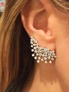 Luxury Starry Fringe Prong-Set CZ Ear Climber Earrings Irregular Arc Full Pave Crystal Ear Crawlers Elegant Wedding & Party Jewelry for Gift.