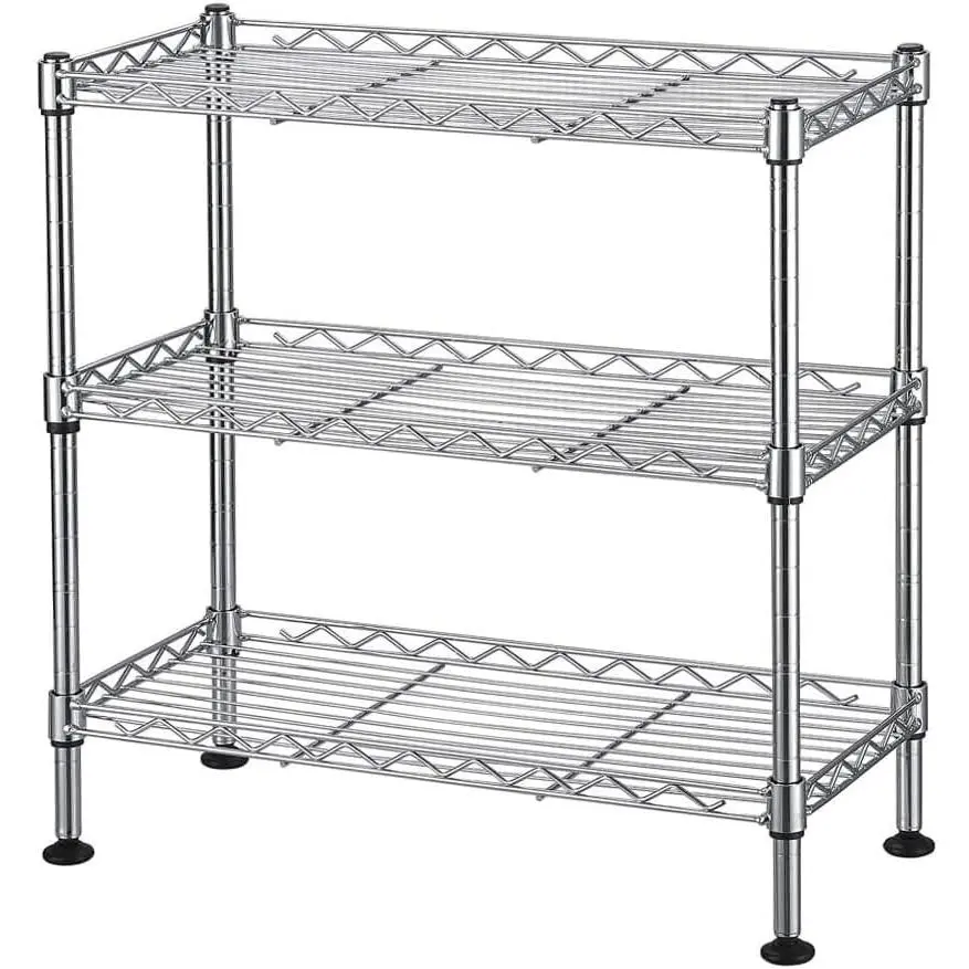 3-Tier Steel Metal Storage Rack Wire Shelving for Bathrooms, Closets, Kitchen, Pantry, Adjustable Shelves,  Finish, 17.72" L x 7.87" W x 17.72" H