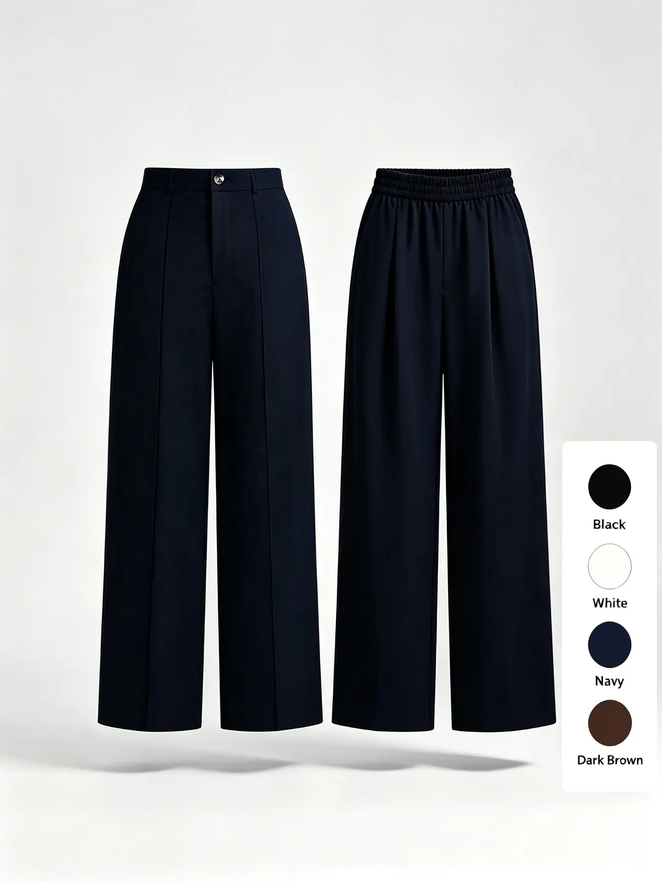 High-Waisted Wide Leg Loose Suit Pants, Front Button Back Elastic Waist, Slimming Business Casual Long Pants for Plus Size Women Bottoms