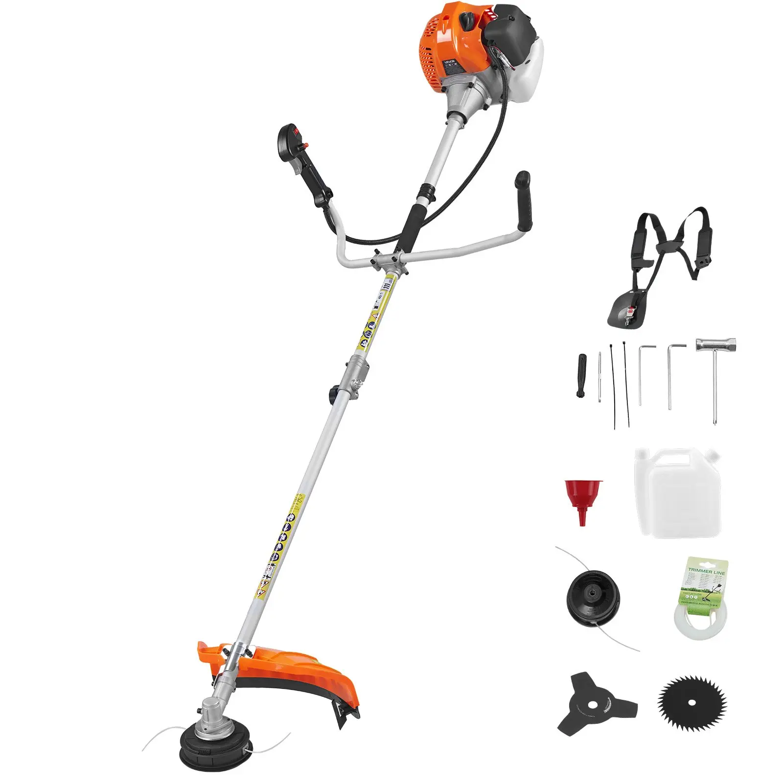 VEVOR Cordless String Trimmer, 52 cc 2-Stroke, Gas Powered Weed Wacker, 17" Cordless Grass Trimmer, Multi-Functional Lawn Edger with Shoulder Strap 3T Blade, Weed Eater for Quick Grass Cleaning