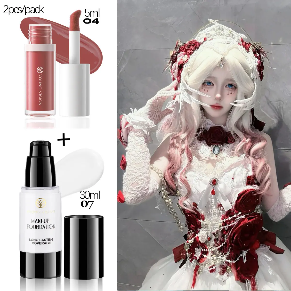 Super Pale White Foundation Full Coverage Long Lasting Goth Ghost Base Makeup Halloween Cosplay Stage Matte Face Foundation Halloween SFX Cosplay Makeup