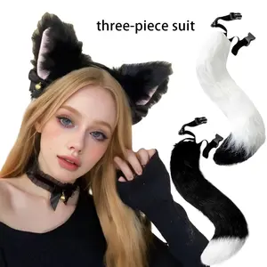 3pcs Halloween Cosplay Set, Fox Tail, Cat Ears Headband, Bell Necklace, Anime Role Play Party Props, Cute Costume Accessories, Party Accessory