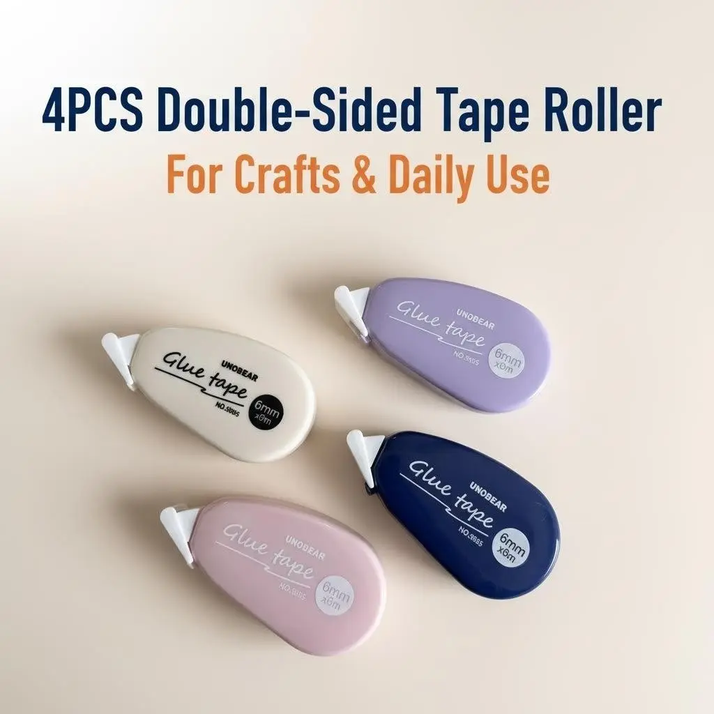 4-Pack Unno Bear Roller Dots Glue, 19.69 Ft Each, Total 78 Ft, 3.07 Ft X 1.8 Ft, Ideal for Office School DIY Projects