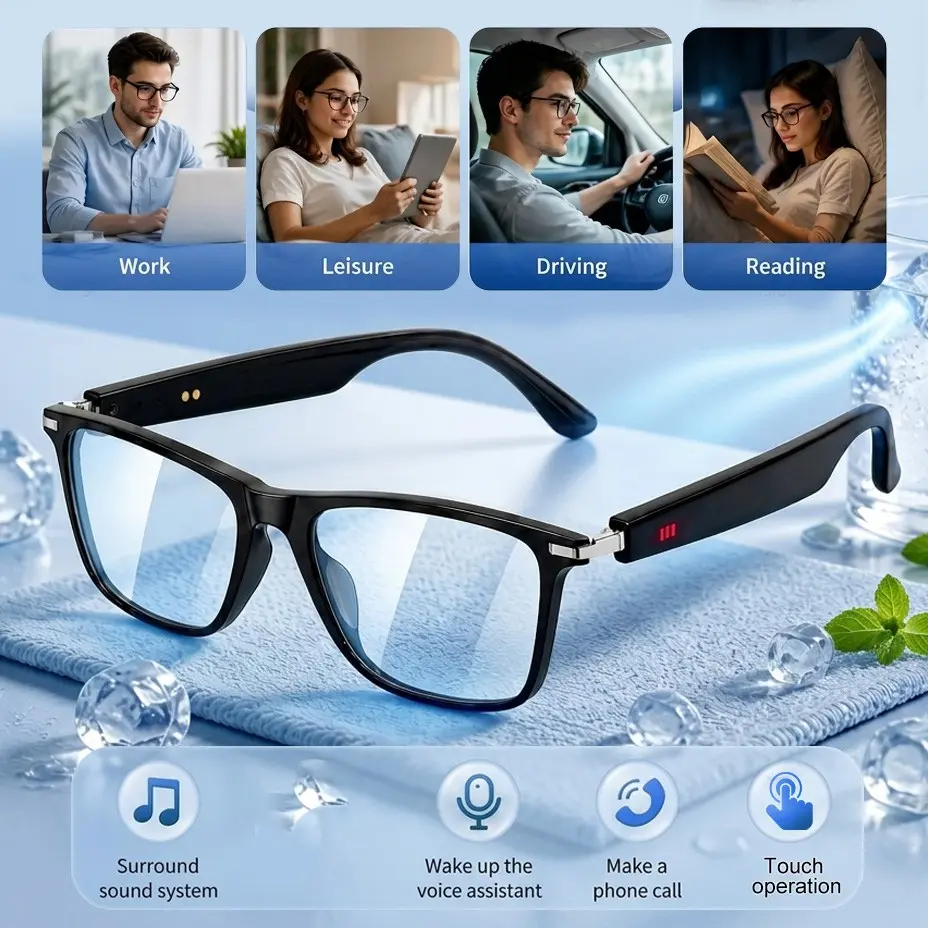 New Novelty Smartglasses, Multifunctional Smart Glasses, Wearable Tech Glasses, Music Headset and Wireless Call Control, Earphone Stereo Dual Speaker, Perfect for Father's Day Gifts