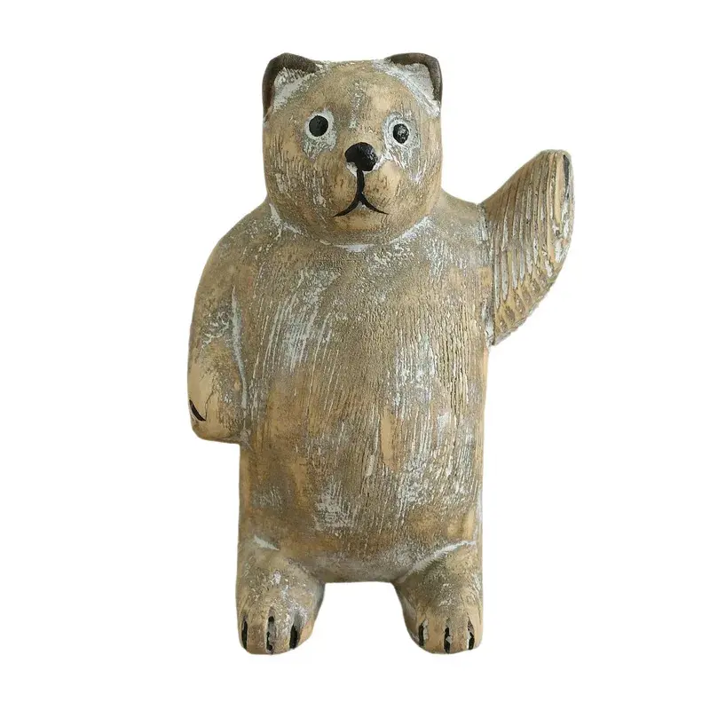 Vintage Hand-Carved Chemical-Free Wood Bear Figurine - Collectible Animal Decorations Figurine, Minimalist Wabi-Sabi Nordic Rustic Home Desk Decorations Statue, Ideal Gift for Decor Enthusiasts