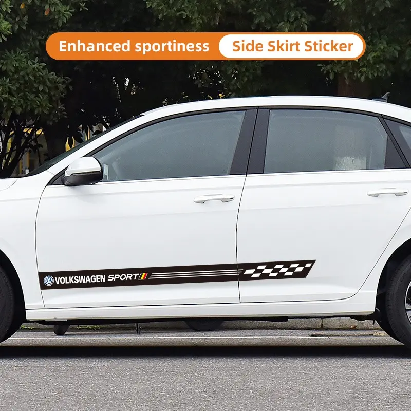 Car Side Body Decals Racing Stripes Vehicle Universal Race Door Side Skirt Stickers Exterior Decorations for Accessories For VW GTI Polo Golf Passat Touareg Jetta Tiguan Taos ID.3 ID.7 Atlas Amarok ID.5 ID.4 Arteon Variant Taigo Nivus Caddy Virtus CC