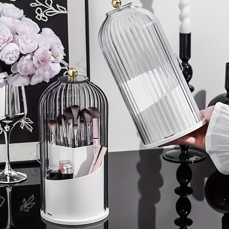 360° Spinning Toothbrush & Makeup Brush Organizer, Toothbrush Storage, Dustproof, Anti-Slip, Drainage Design, 3 Slots, Transparent Plastic, Bathroom Vanity Countertop