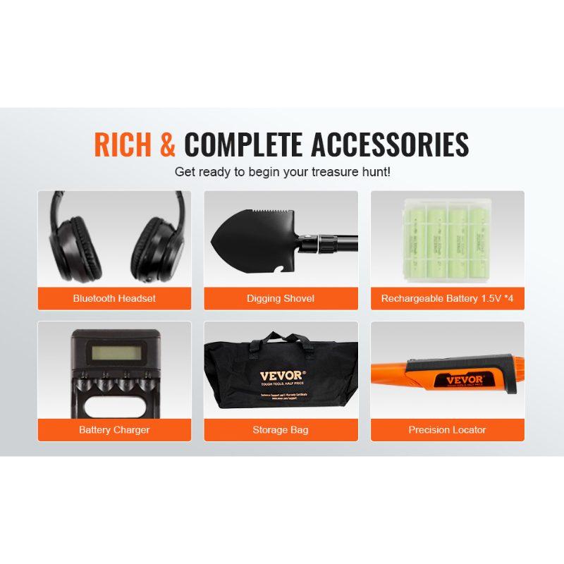 VEVOR Waterproof Metal Detector, 12 Coil, Professional Rechargeable Gold Detector, 39-50 in Adjustable with LCD 7 Modes Advanced DSP Chip Bluetooth Headset, IP68 for Detecting Gold Treasure Hunting VEVOR Waterproof Metal Detector, 12 Coil, Professional Rechargeable Gold Detector, 39-50 in Adjustable with LCD 7 Modes Advanced DSP Chip Bluetooth Headset, IP68 for Detecting Gold Treasure Hunting