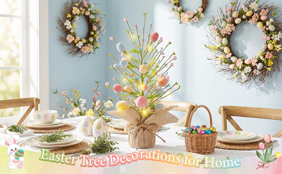 Easter Table Decorations, 18 Inch Easter Egg Tree with Pastel Felt Eggs, Spring Centerpieces for Home Office Dining Room Holiday Party Decor