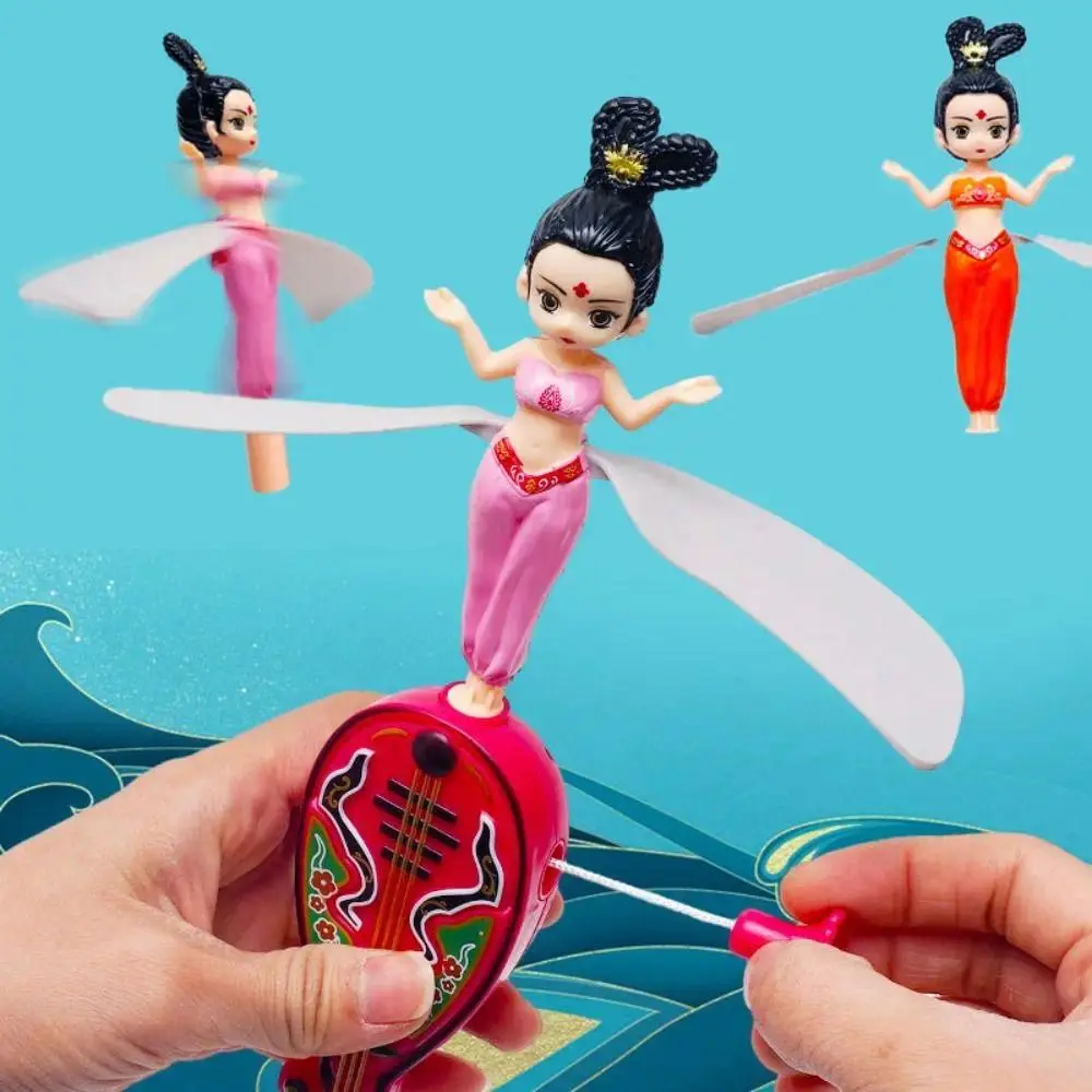 Funny Dancers Flying Dolls Disc Fairy Spinner Toy Cartoon PP Flying Disc Toy Pipa Fairy Flyer Pull String Toy Holidays
