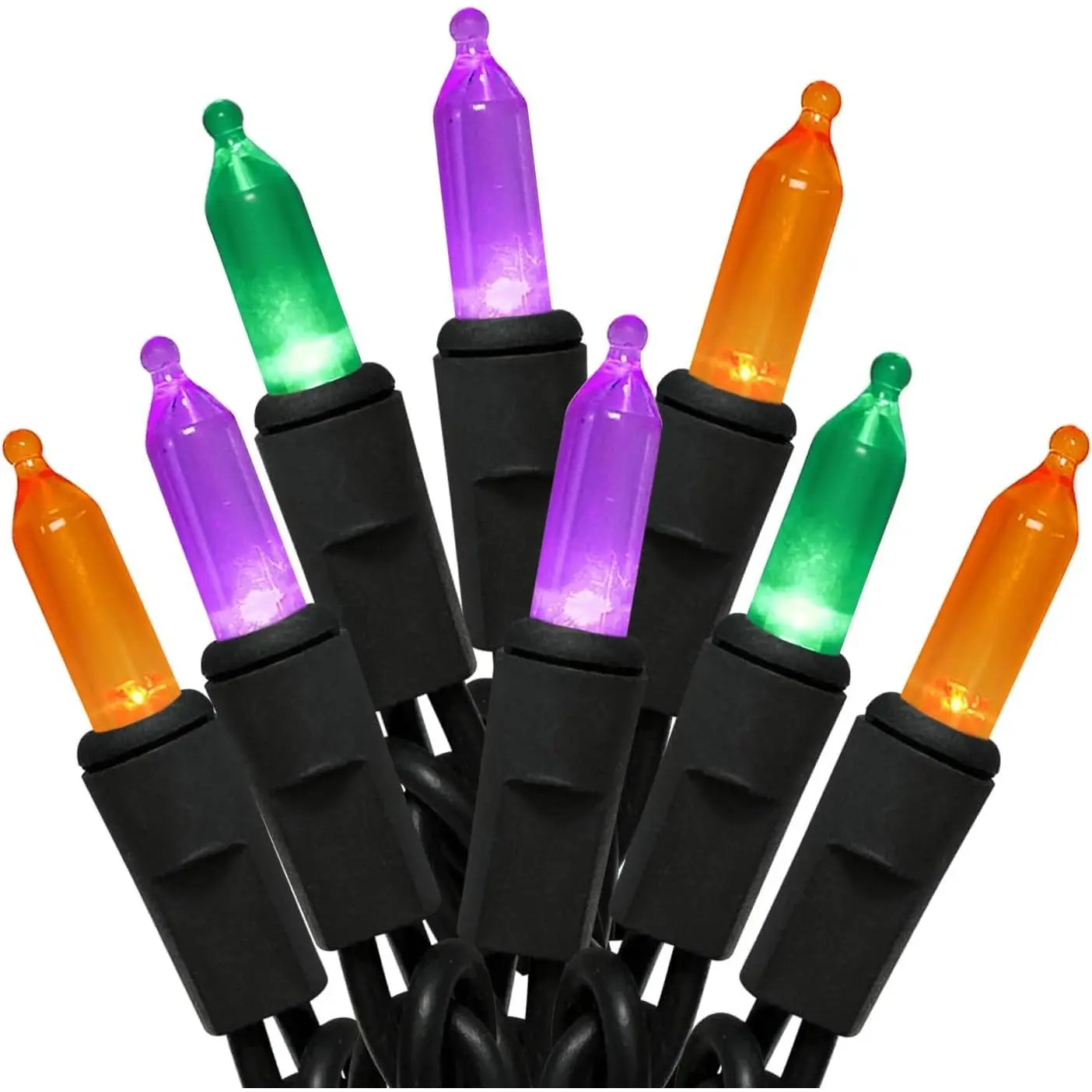 Orange  Green Halloween Lights LED - 50 Count - Halloween String Lights LED - Mardi Gras Lights - Orange  Green String Lights  Black Wire - Indoor & Outdoor Use - UL Listed - Connectable