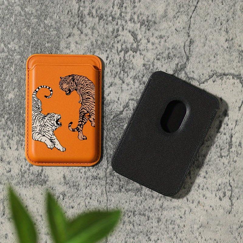 Luxury Tiger-Striped TPU Faux Leather Magnetic Mobile Wallet Card Holder for iPhone 16/15/14/13/12 Pro Max, 1-2 Secure Slots, Built-In Security Pocket, Orange with Black & White Stripes, Phone Accessory