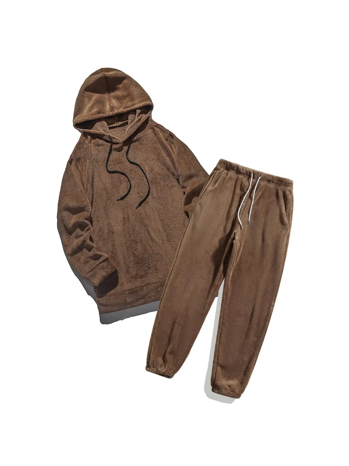 Men's plush hooded sweatshirt and cargo pants set - warm and cozy, loose and casual, sporty outfit with soft and comfortable fit, suitable for home wear and daily outings, great for slimming down.