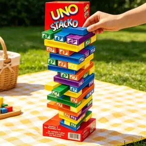 UNO Stacko Mattel Classic Stacking Tower Board Game, Interactive Balancing Block Game for Family Parties, Kids and Adults
