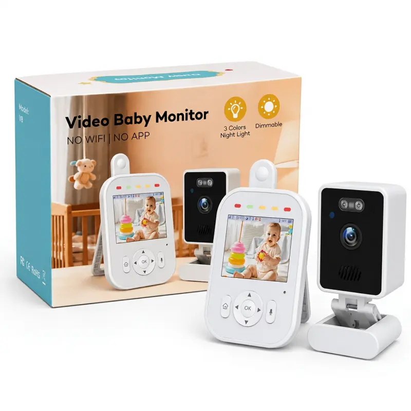 2.8 Inch Monitor, Indoor Nursery Surveillance Camera, Bidirectional Voice, No Internet Needed, 720p Real-Time Image, Sound, Temperature, Feeding Alert