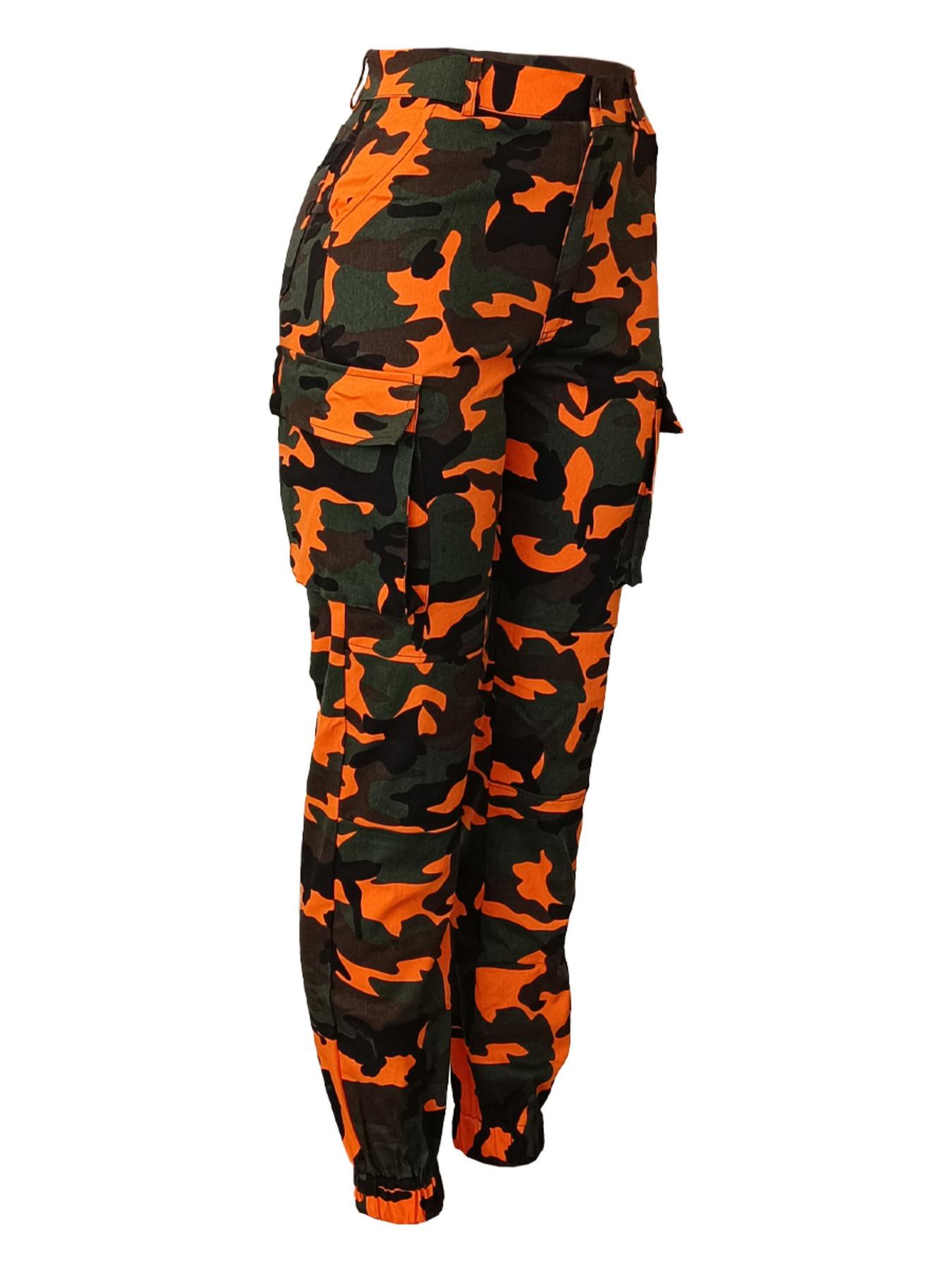 Women's Camo Print Camouflage Button Fly Cargo Pants, Casual Pocket Design Trousers for Daily Wear, Ladies Bottoms for Fall & Winter, Womenswear, Casual Fashion Trousers, Casual Comfy Stretch, Casual Chic Trousers