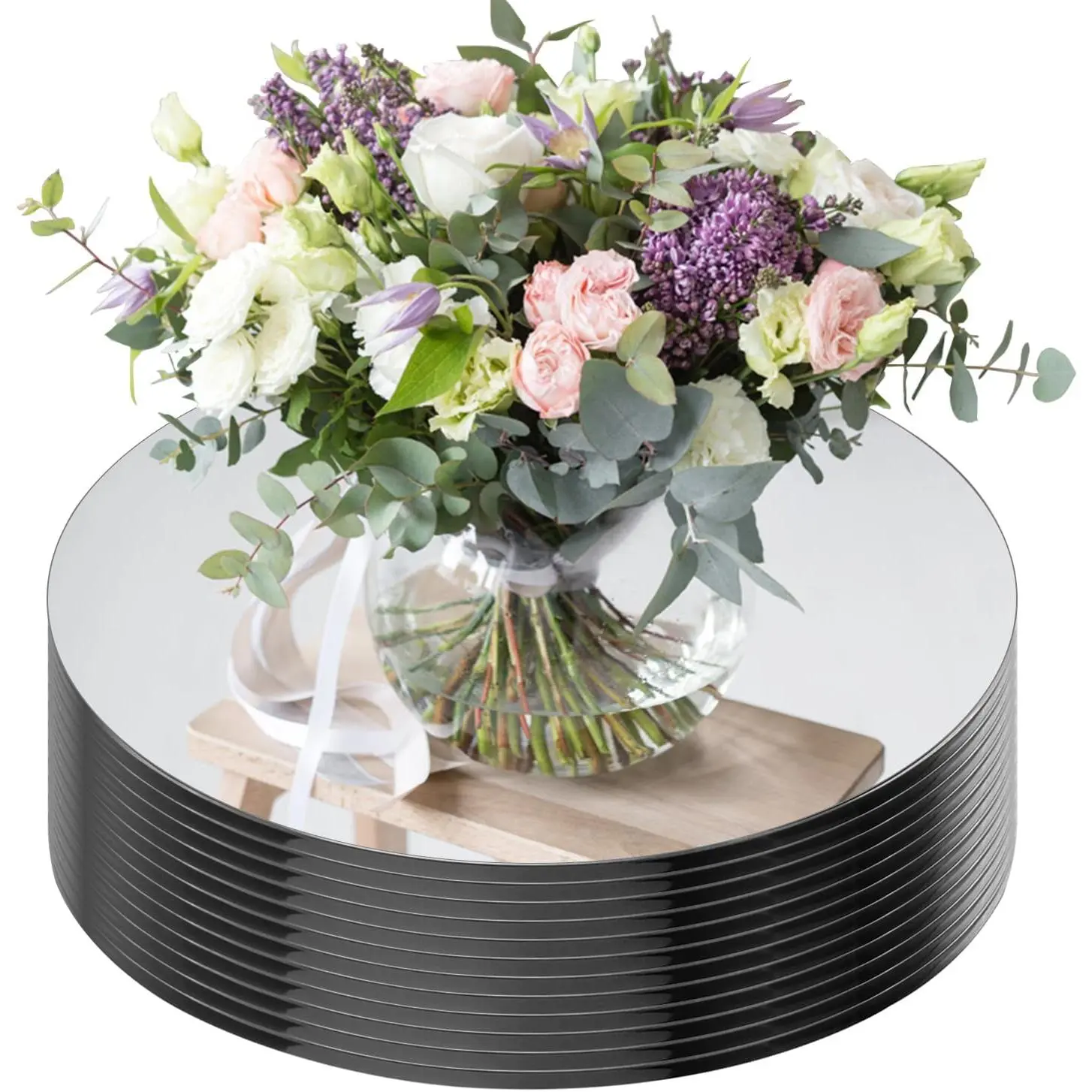 12" Round Mirrors for Centerpieces for Tables, Round Mirrors Trays Plates for Centerpieces, Wedding Decorations, Baby Shower Party, Christmas Decorations, 2mm, 12 PCS