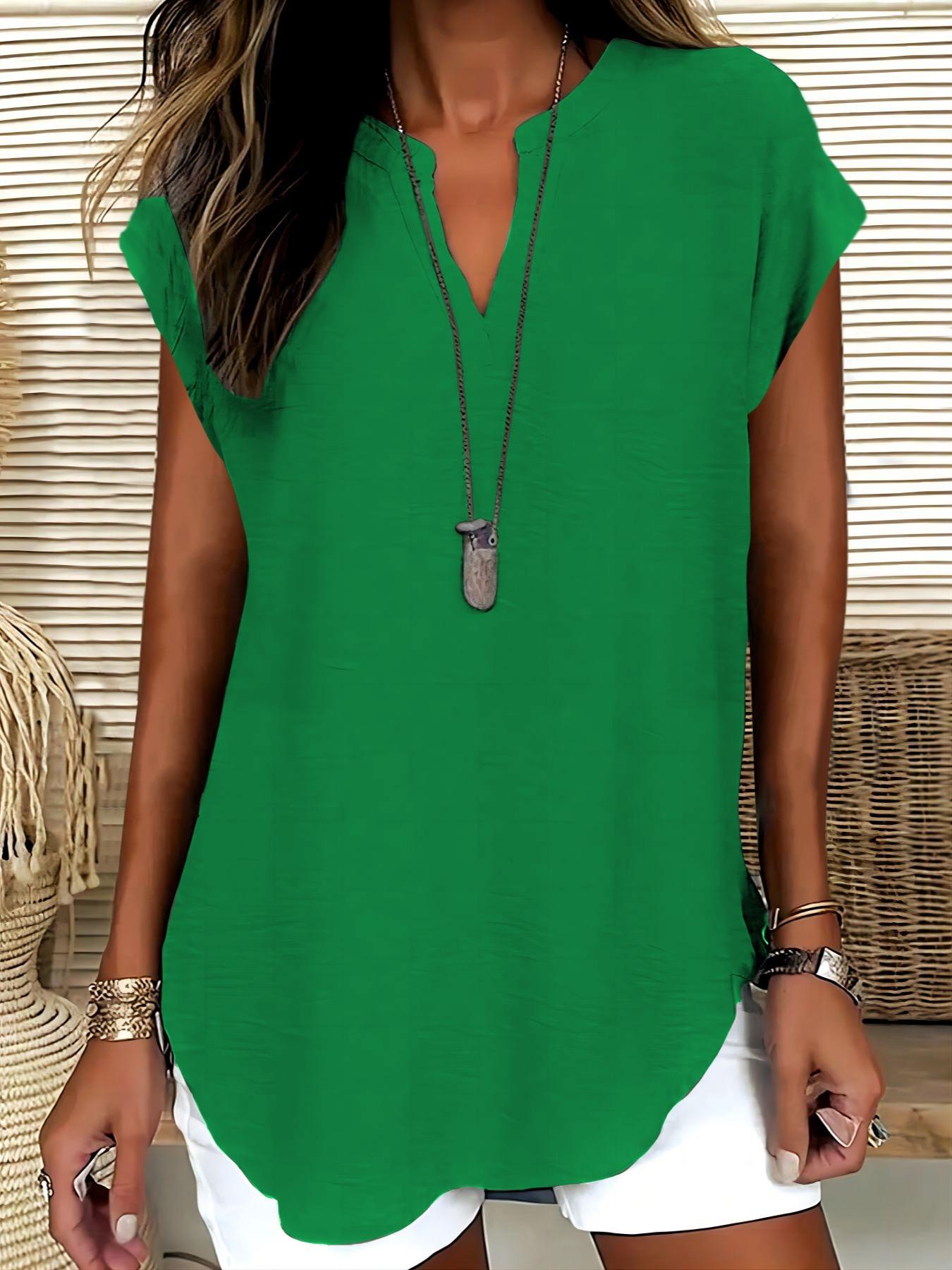 Women's Plain Notched Neck Fitted Blouse, Shirts, Casual Fashion Fitted Classy Elegant Minimalist Basic Top for Summer, Ladies Clothes for Daily Wear, Womenswear