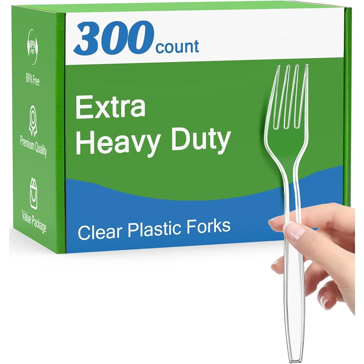 300 Count Extra Heavy Duty Clear Plastic Forks Disposable, BPA-Free, Heat Resistant, Solid and Durable Disposable Forks Bulk, Premium Plastic Forks heavy duty for Party Supply