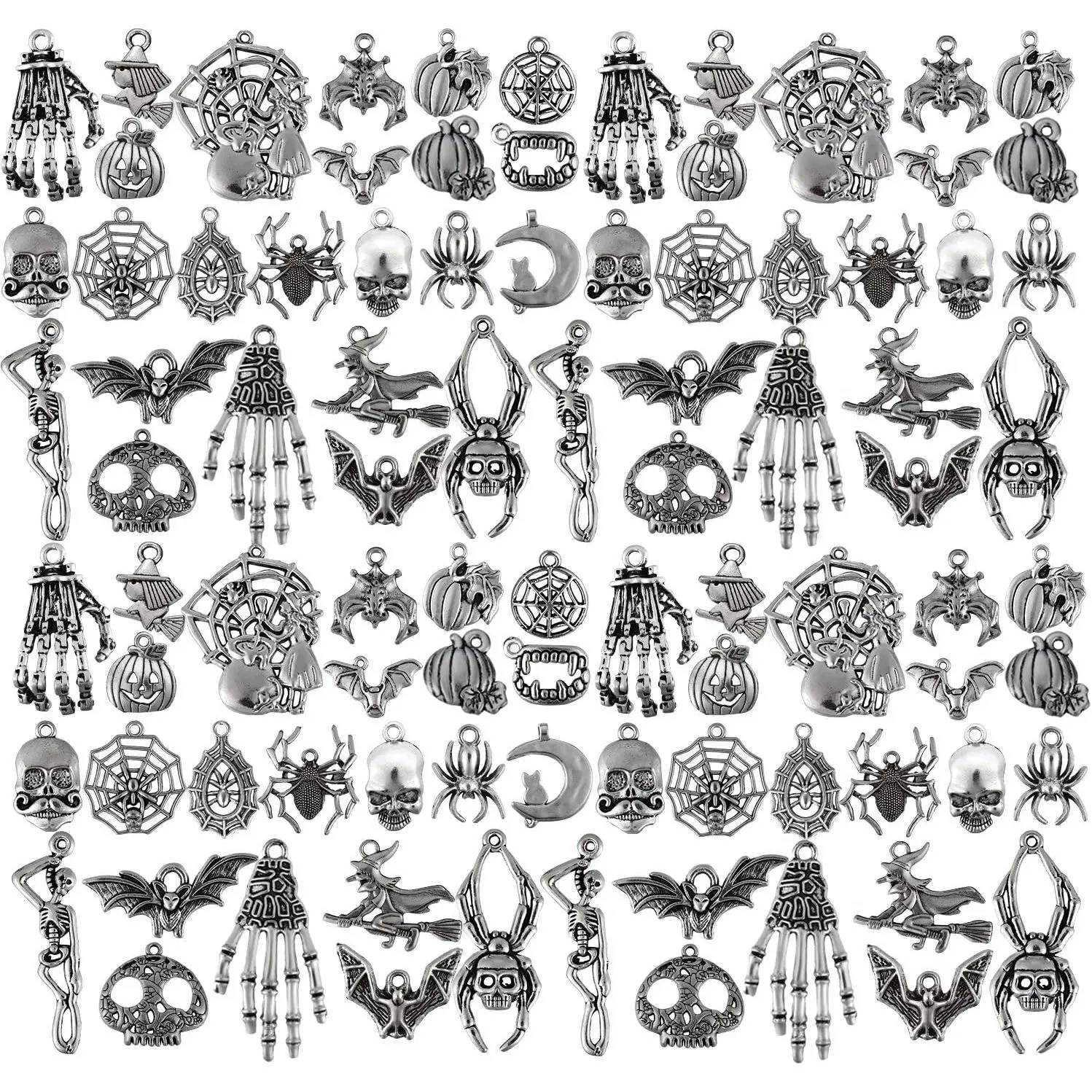 80 Pcs Halloween Gothic Charms Silver Pendants