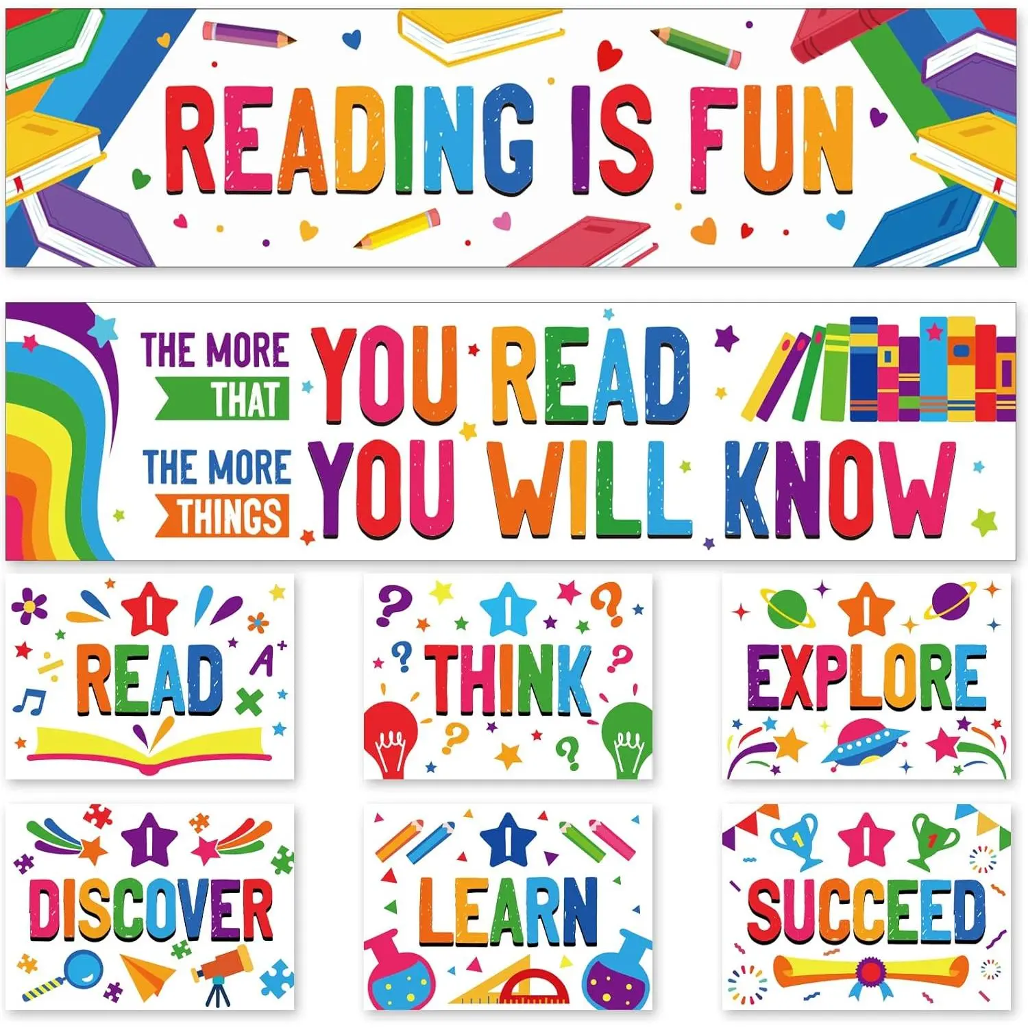 Reading Banner and Poster Set Classroom Decorations for Teachers Students Colorful  & Classroom Bulletin Board and Wall Decor for  Library   Elementary Middle School