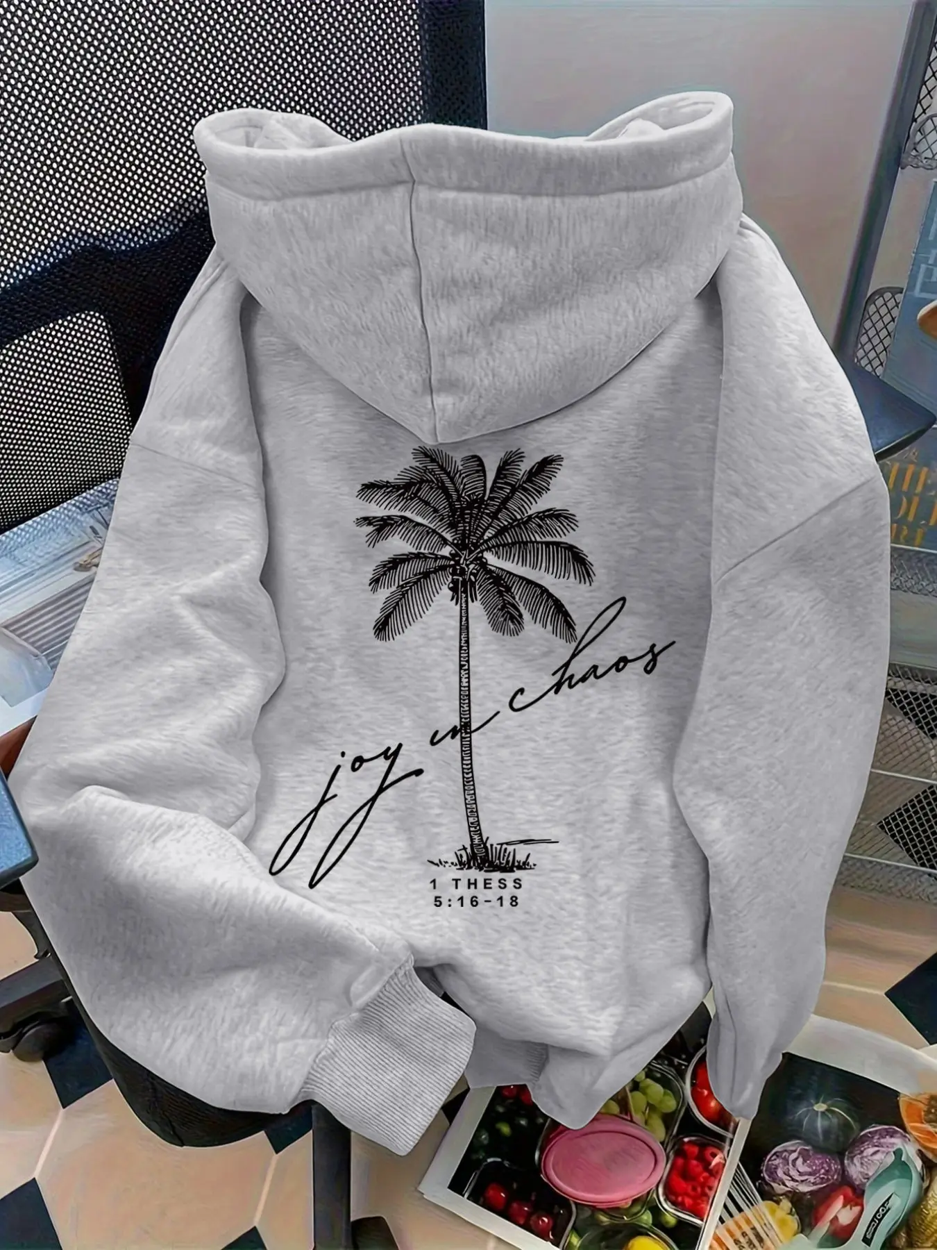 Women's Dropped Shoulder Long Sleeve Hoodie with Graphic Letter, Tropical and Palm Tree Print, Casual Loose-Fitting Drawstring Pocket Sweatshirt for Fall & Winter, Loose Hooded Sweatshirt, Casual Streetwear Hoodies, Womenswear