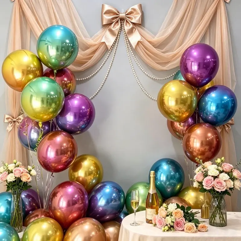 5pcs Gradient Rainbow Mirror Aluminum Film 4D Balls, Trendy Metallic Gloss, Perfect for Adult Birthday, Party Decorations