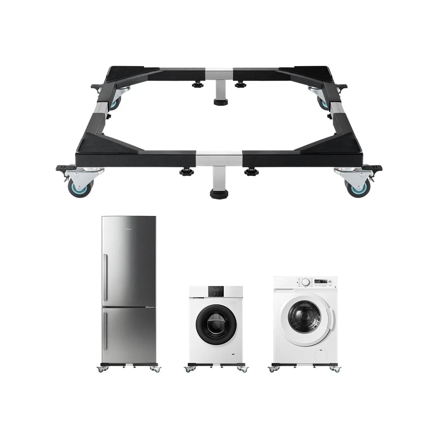Fridge Stand Mobile Base, 1200 lbs Load Capacity, Washing Machine Stand with 8 Locking Twin Wheels and 4 Brakes, 23-36.6 Inches Adjustable Furniture Dolly for Washer, Refrigerator and Dryer