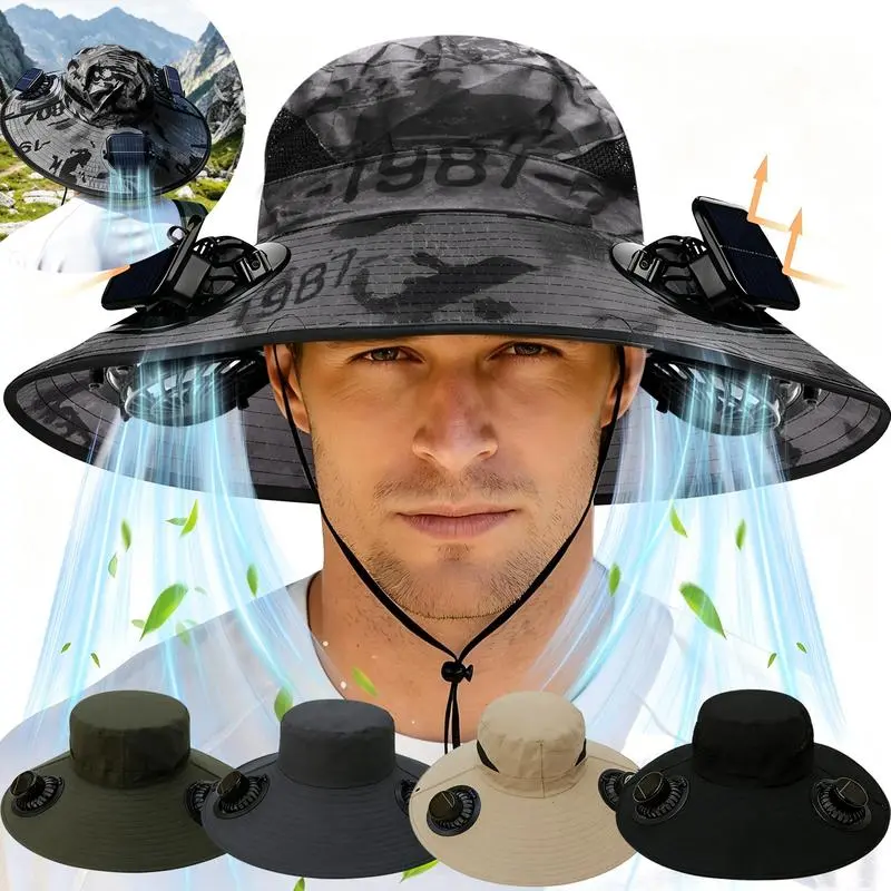 2026 New Solar Fan Sun Hat for Men & Women, UV Protection Wide Brim Fishing Hat with Triple/Dual Solar-Powered Fans, Breathable Outdoor Cap for Fishing, Camping, Hiking & Travel