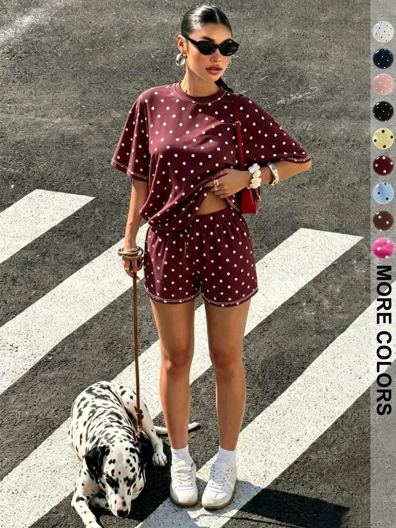 Women's Polka Dot Set, Short Sleeve Shorts, Lightweight, Casual, Comfortable, All Seasons, Loose Fit, Mid Waist, Trendy, Clothes