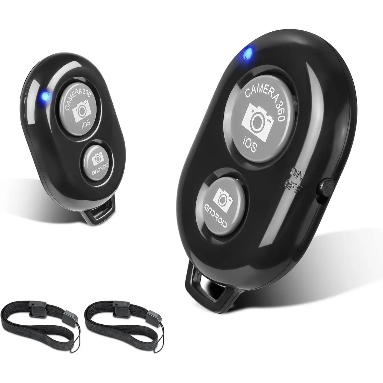 2-Pack Compact Camera Remote Control Accessories - Long-Range Adjustable Mobile Shutter Key for Android/iOS Phones, iPad, iPod, Tablet, Photo Recording & Video Clicker with 1-Time Pairing, Included Wrist Strap