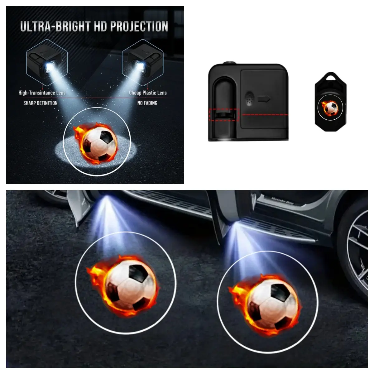 2 Pack/4 Pack flame soccer door lights, sharp HD projection, magnetic activation on door open, sun & wear resistant, luminous at night for Ford F-150, Silverado, RAM 1500, RAV4, CR-V, Model Y, Camry, Civic, Equinox, Explorer, Rogue, Grand Cherokee