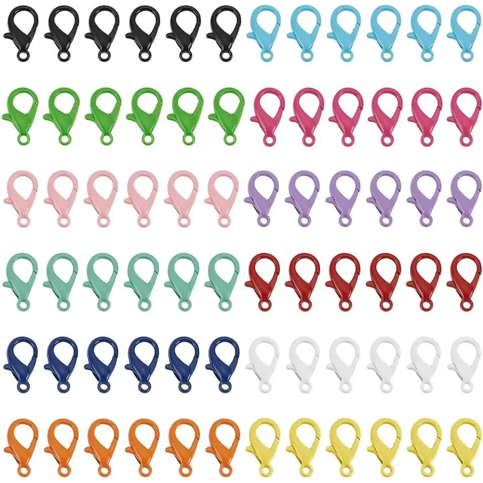 72 count 12 Colors Colorful Lobster Claw Clasps, 16x9mm Alloy  Clasps Colorful Necklace Fastener Hook Bracelet Clip Closure Lanyard Snap Hooks for DIY  Bracelet Pendant Making