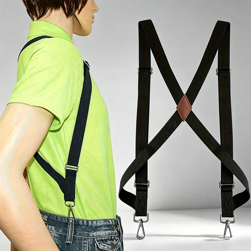 Men's Heavy-Duty Truck Driver Suspenders - 0.98-Inch Wide X-Back Work Suspenders with 2 Snap Hooks - Adjustable Elastic Straps for Men - An Excellent Gift Choice
