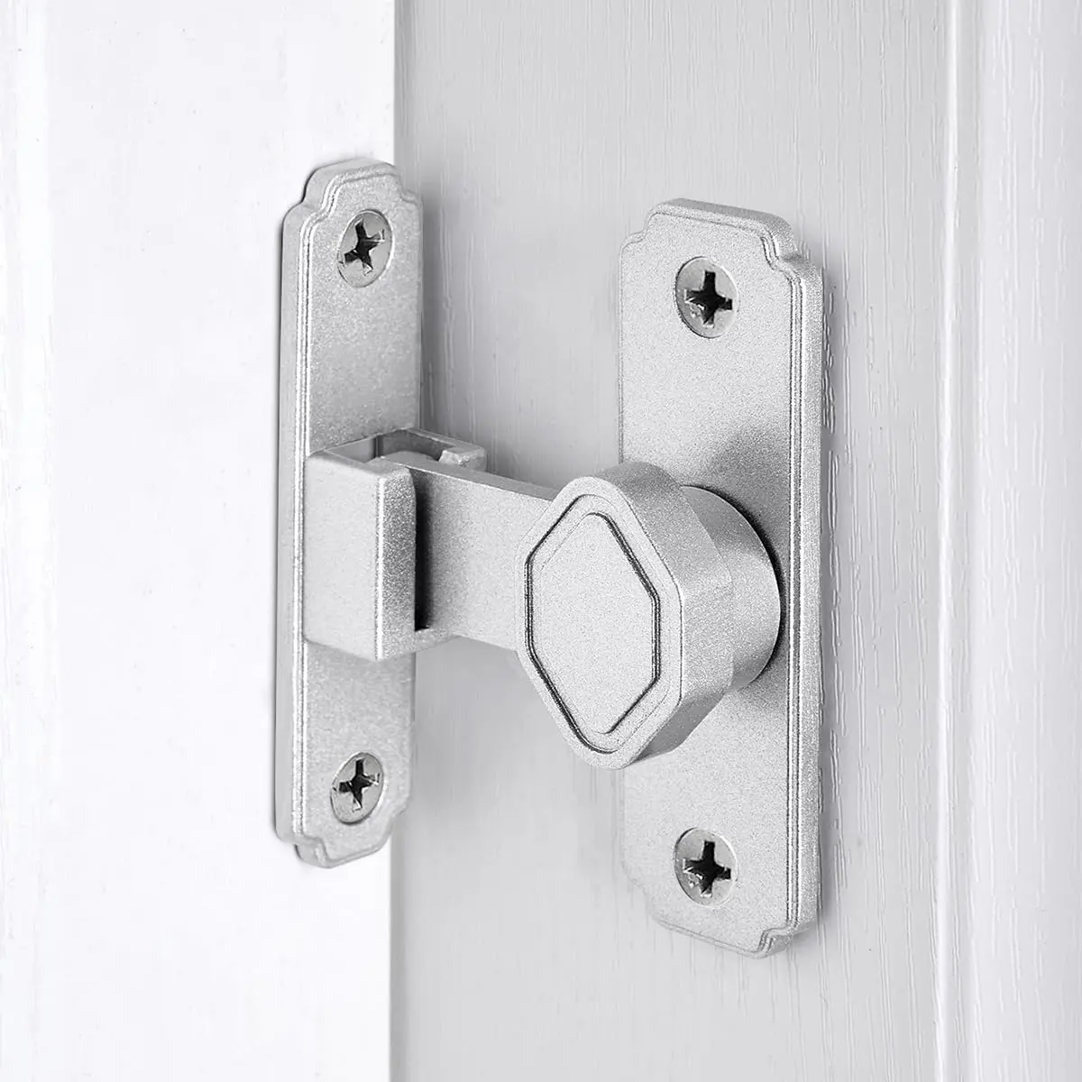 Silvery Barn Door Latch, 90  Right Angle Gate Lock,  Alloy Flip Latch Hardware, Sliding Door  Lock for Cabinets, Barn Doors, and Pets