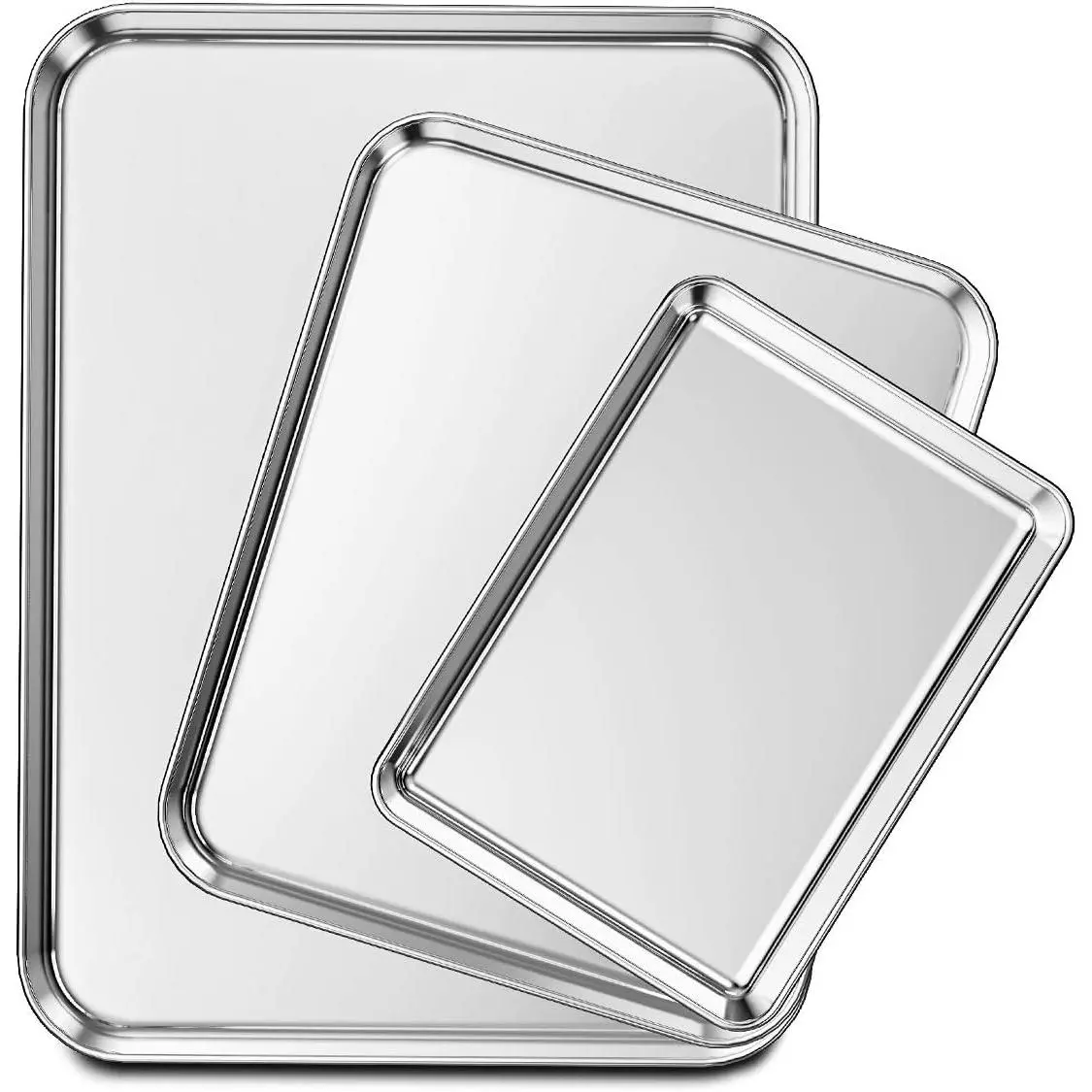 Baking Sheet Set of 3, Stainless Steel Cookie Sheet Cooking Sheet Pan for Baking & Roasting, 9/12/16 Inch, Non  & Heavy Duty & Easy Clean