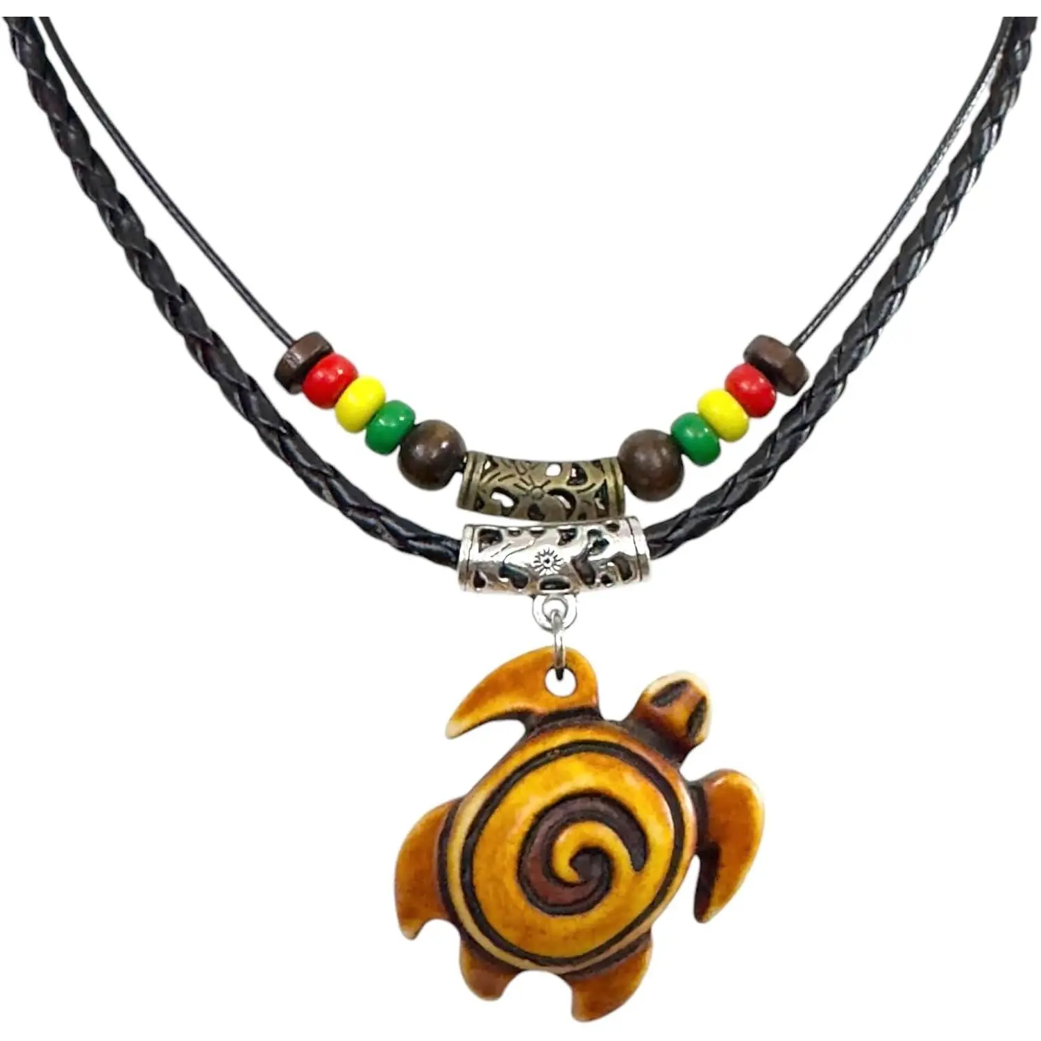 Double Layers Spiral Necklace Tortoise Necklace  Maori Spiral Koru Necklace for Men Women,Adjustable Black Rope Cord Necklace