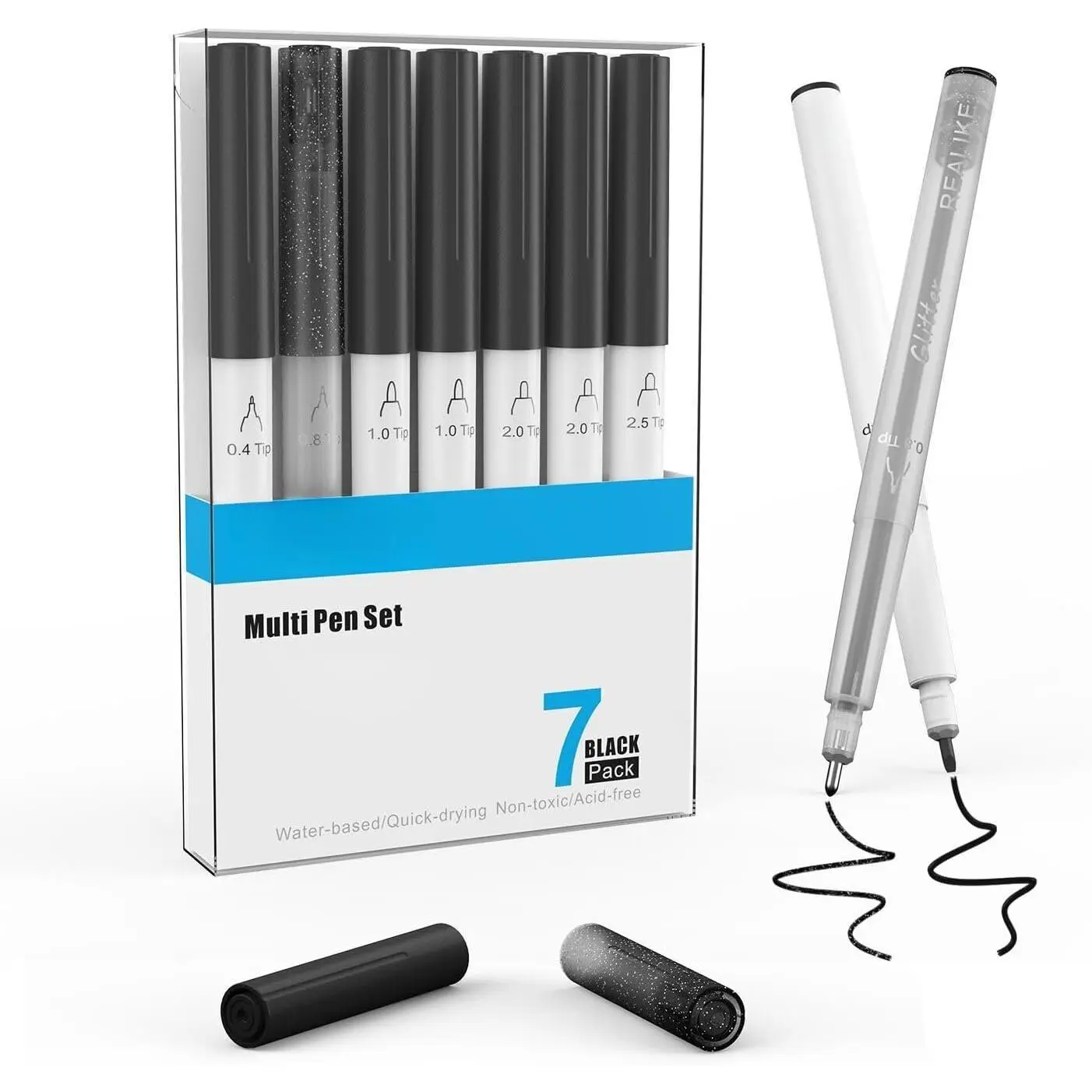 Variety Pens for Cricut Maker 3/Maker 4/Maker/Explore 3/4/5/Air 2/Air,Black Pens Set of 7Pack Include Fine Point Pen,Glitter Gel, Marker, Calligraphy Writing Drawing Pens