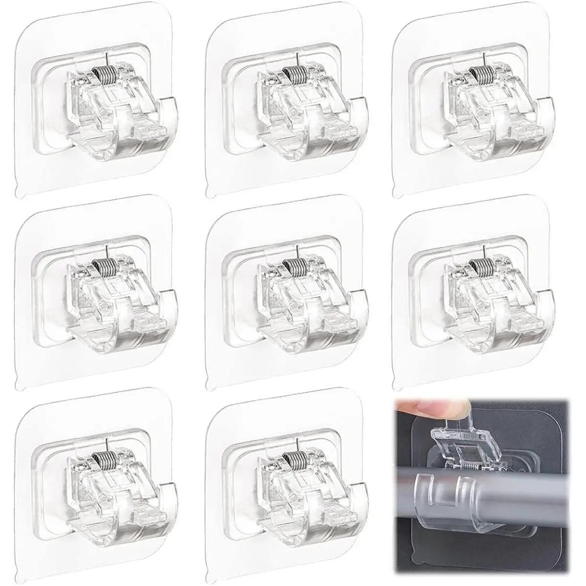 8pcs Smooth Plastic-Ceramic No-Drilling Self-Adhesive Curtain Rod Brackets, Adjustable Hangers & Decoration Fixing Hooks for Home Bathroom Use, Water Proof, Wall, 8 Transparent