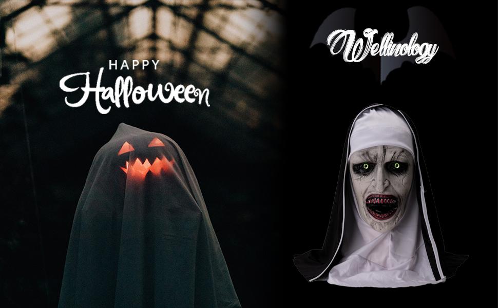 J.C Nun Scary Halloween Mask, The Nun Creepiest Latex Full Head Mask Spirit Gothic Supernatural horror Halloween Party Costume