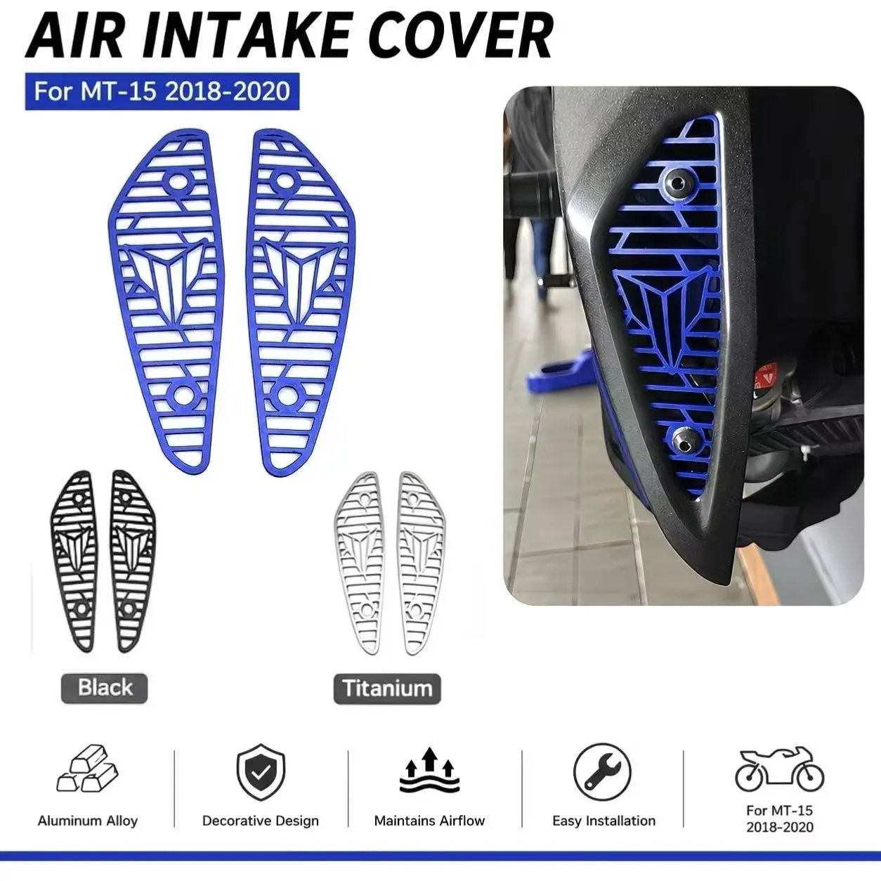 Aluminum Motorcycle Radiator Intake Cover, Compatible with Mt-15 2018-2020, Cooling Grill Accessory, Durable and Efficient Design