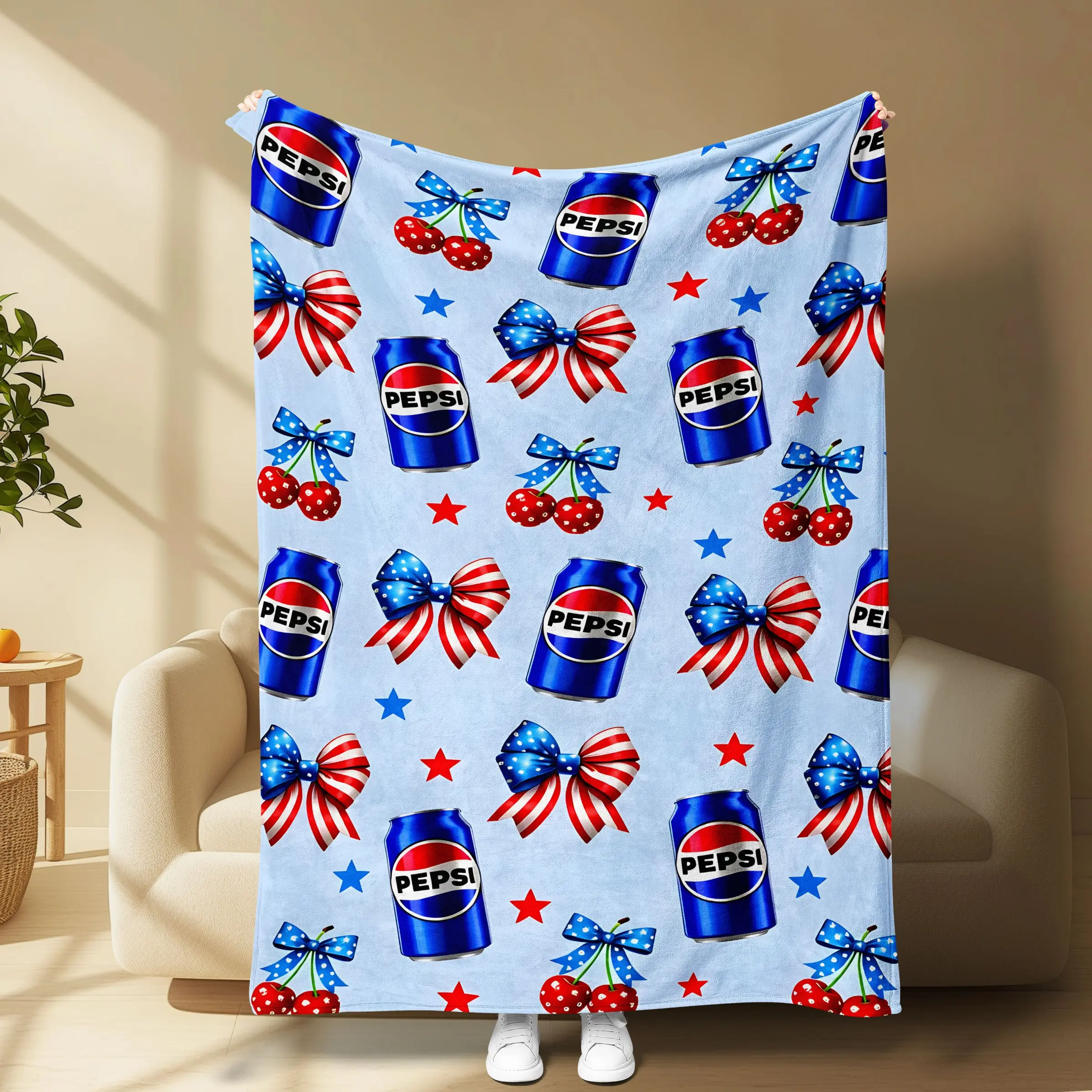 Pepsi Sweet Cool American Girl Exclusive Flannel Blanket, Light Blue Pepsi Can Pattern, Soft Flannel, Soft Blankets, Sofa Bed Office Use, Gift Idea, Blanket Gifts
