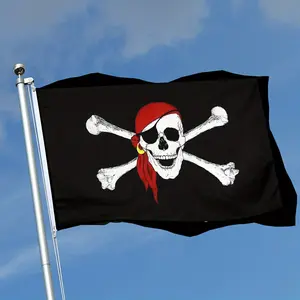 [Outdoor-Grade Pirate Flag] "Jolly Roger" Pirate Flag: 90cm x 150cm. Features a skull-and-crossbones design with a red bandana. A high-quality hanging flag-UV-resistant and fade-proof-suitable for outdoor use.