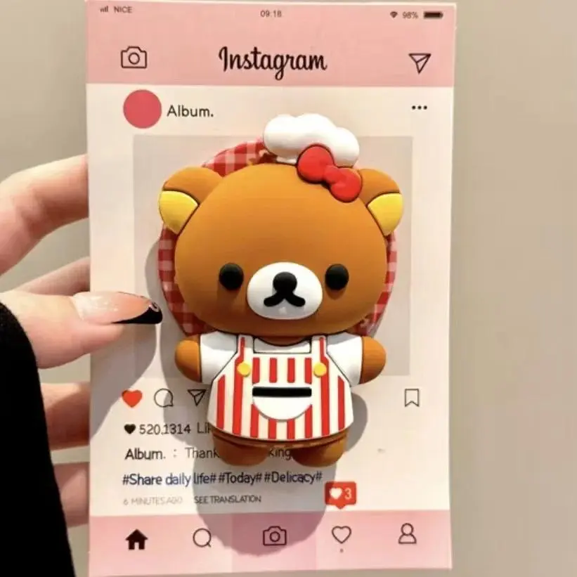 For Magsafe Magnetic Phone Grip Tok Stand Cute 3D Cartoon Rilakkuma For iPhone Foldable Wireless Charging Holder