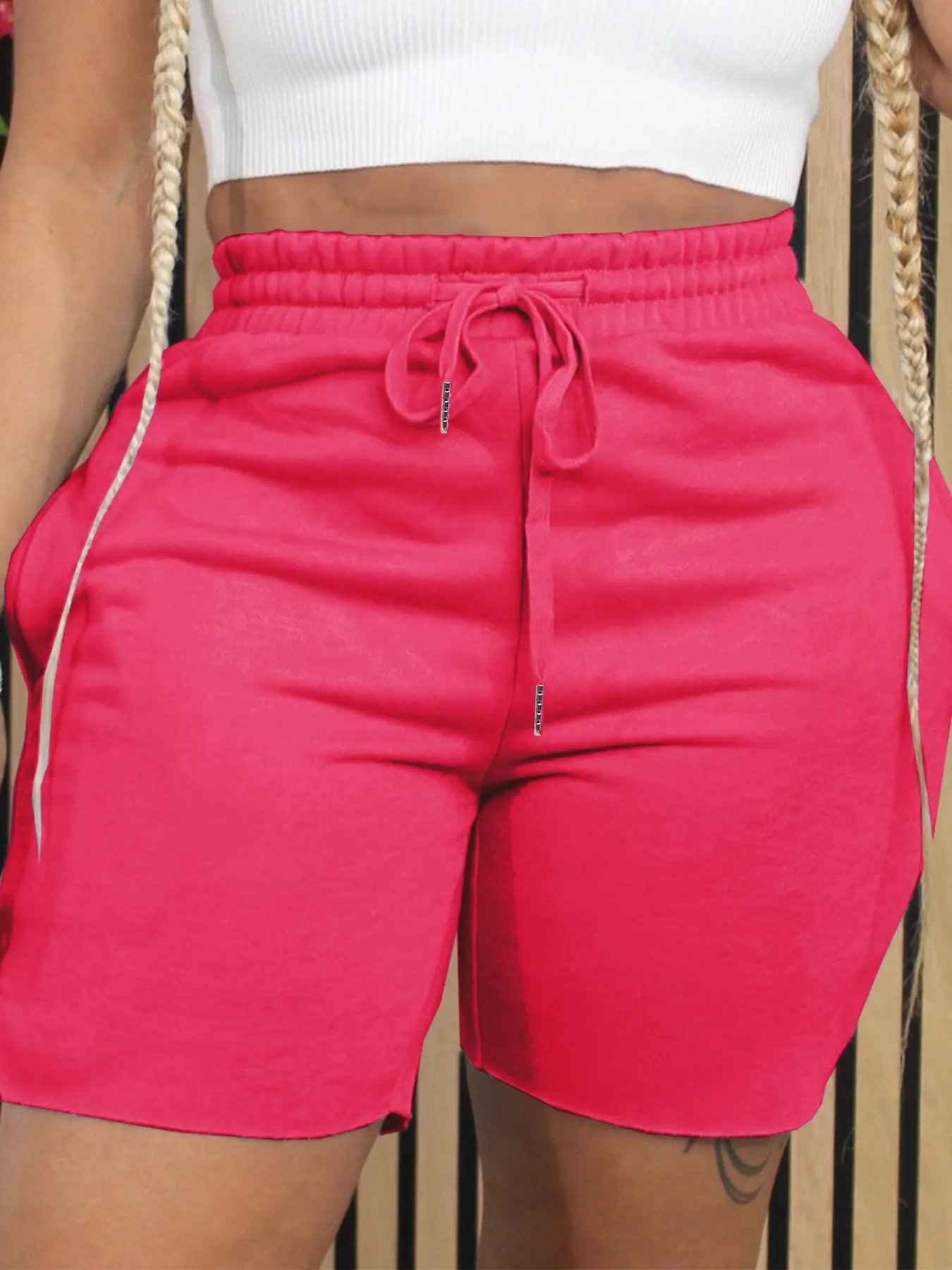 Women's Basic Solid Color Adjustable Drawstring Waist Shorts, Casual Fashion Pocket Shorts for Summer, Women's Bottoms for Daily Wear, Breathable Soft Shorts