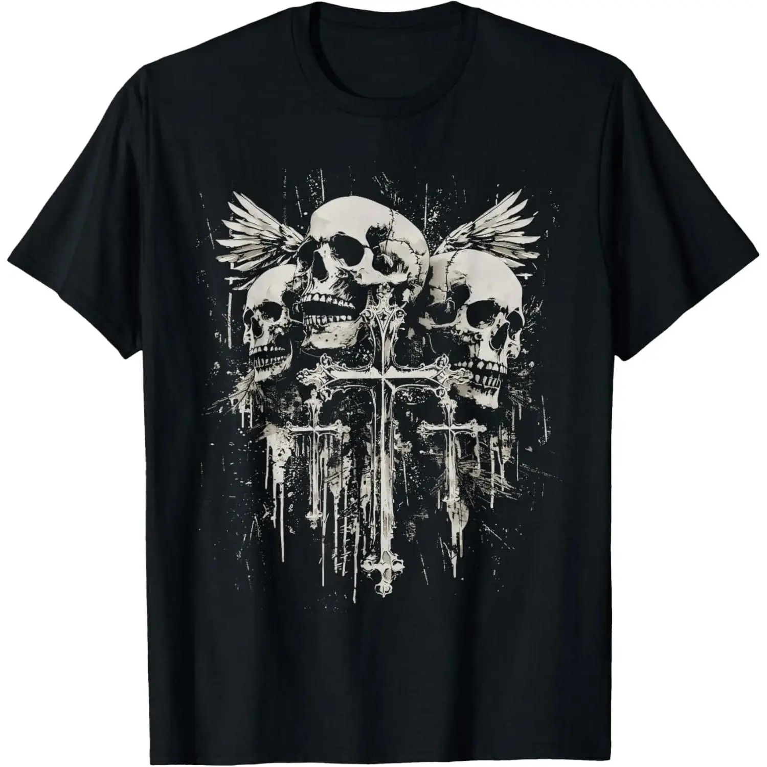 [100% Cotton]100% Cotton Unisex Skull Cross Y2K Goth Alt Grunge Gothic Emo Aesthetic T-Shirt