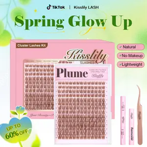 Plume| Kisslily Brown Lashes Natural Lash Clusters With Invisible Band DIY Lash Extension Kit Eyelash Kit with Bond and Seal 8-16mm C Curl Beginner Friendly Individual Lashes Waterproof Long lasting Makeup For Girl Cosmetic #TikTokShopBacktoSchool