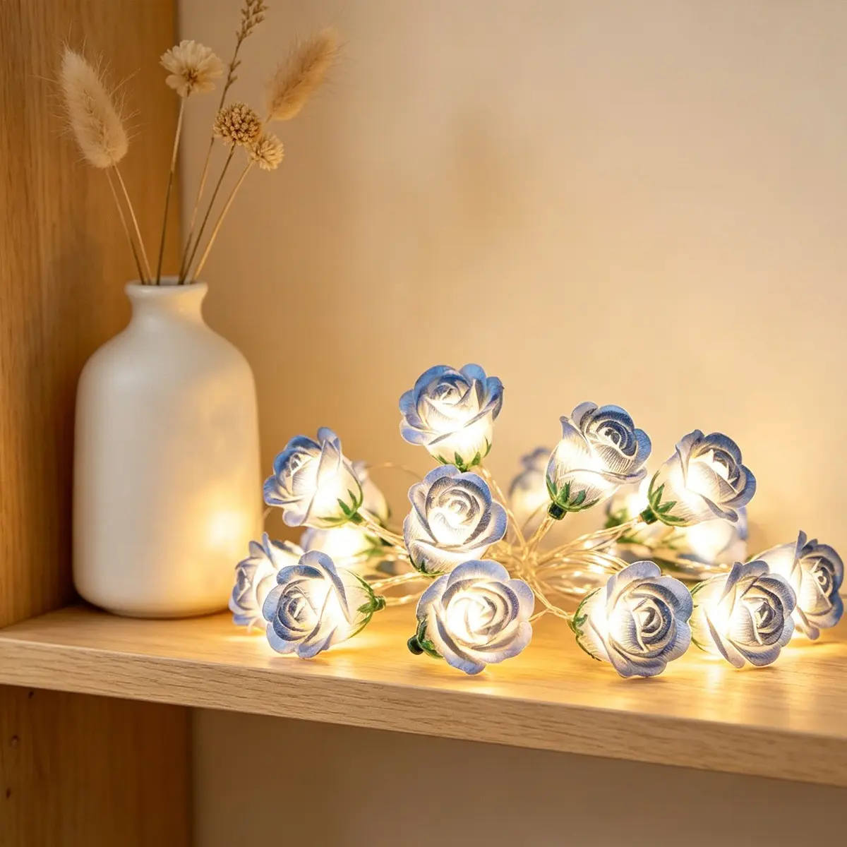 Blue Rose Flower Fairy String Lights, 10 ft 30 LED Battery Operated Decorative Lights Ambient LED Lights for Bedroom Room Decor, Wedding Party Decor, Wall Decor, Dorm Decor, Home Decor, Romantic Aesthetic Indoor LED Fairy Lights