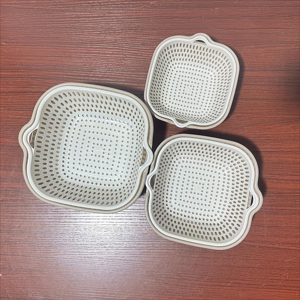 Three Piece Suit Double Layer Drain Basket - Reusable, Collapsible, Vegetable Washing, Colander, Plastic Strainer, Household Kitchen Essential for Fruits, Kitchen Gadgets, And Additions